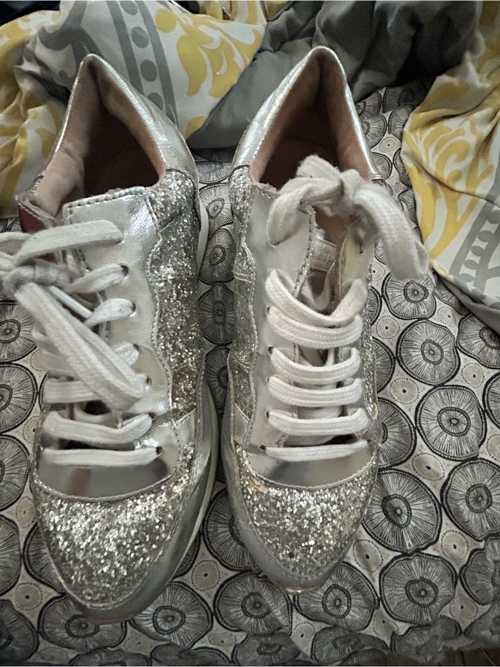 kate spade Silver Glitter Lace-Up Sneakers